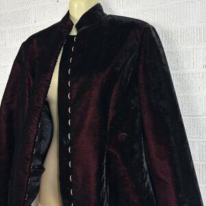 J. Peterman Black Red Velvet Fitted Jacket Victorian Equestrian Steampunk Size 8